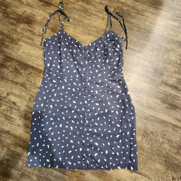 Abercrombie & Fitch Dresses & Skirts - Abercrombie & Fitch Blue Dress Size XLT Cotton Gray White Dots Tie Strips